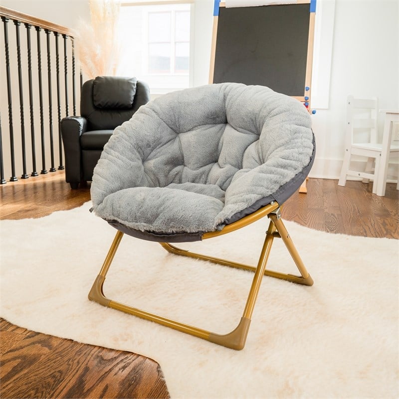 Flash Furniture Gwen Fabric Kids Folding Saucer Chair in Gray/Soft Gold