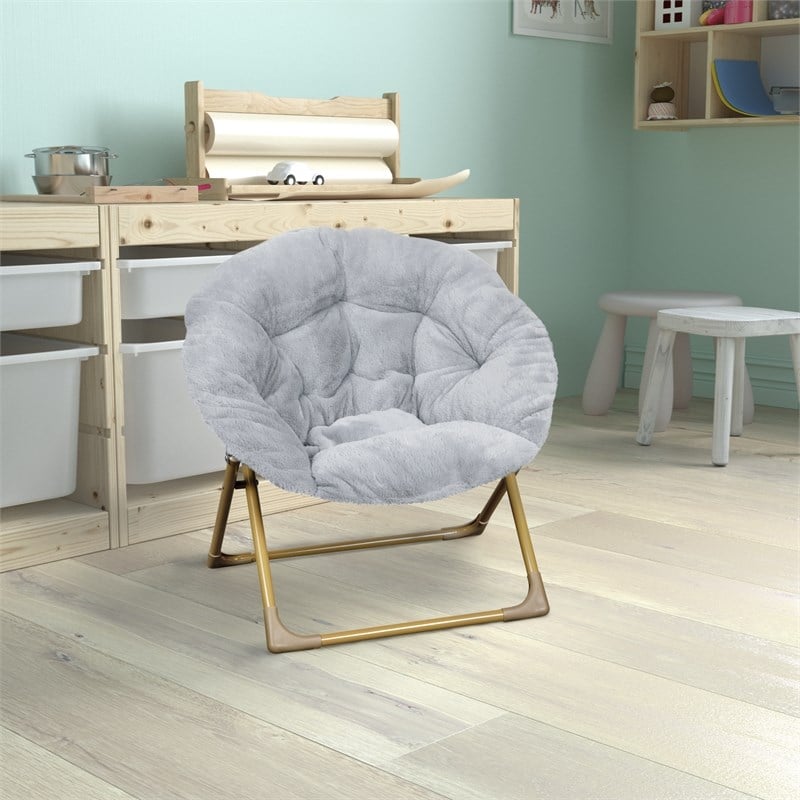 Flash Furniture Gwen Fabric Kids Folding Saucer Chair in Gray/Soft Gold