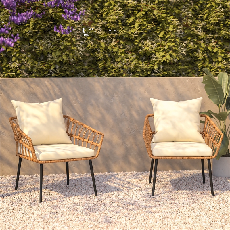 Flash Furniture Hensley Rattan Patio Chairs in Natural & Cream (Set of 2)