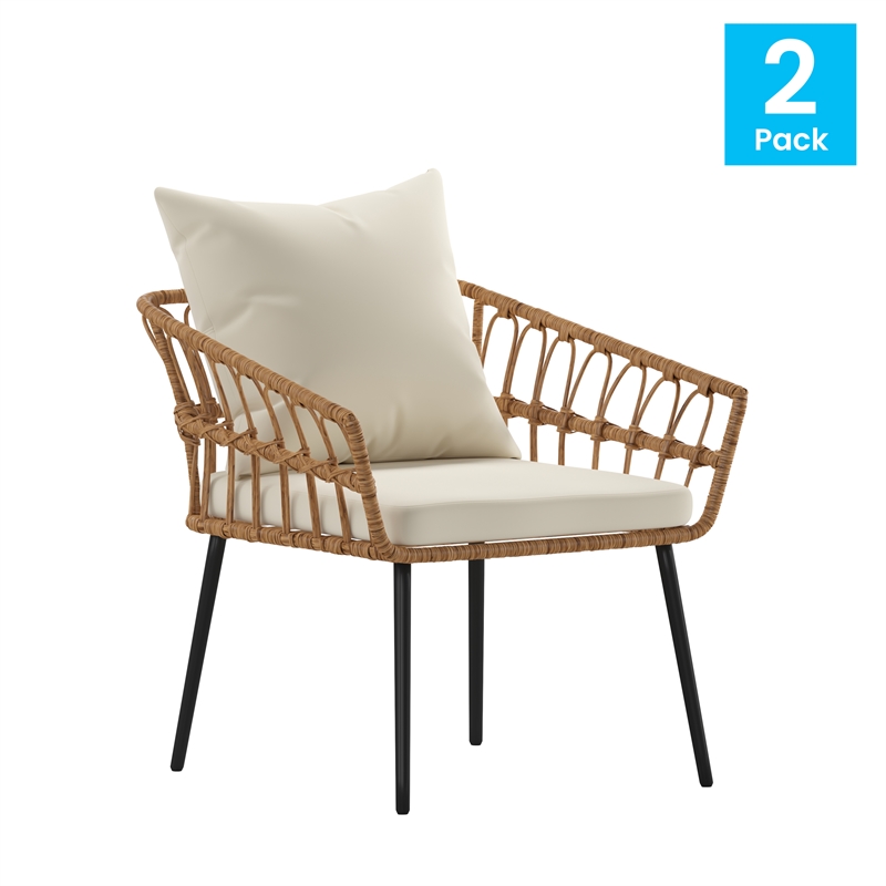 Flash Furniture Hensley Rattan Patio Chairs in Natural & Cream (Set of 2)