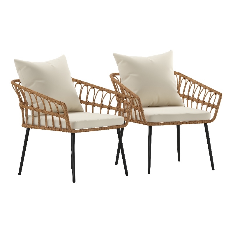 Flash Furniture Hensley Rattan Patio Chairs in Natural & Cream (Set of 2)