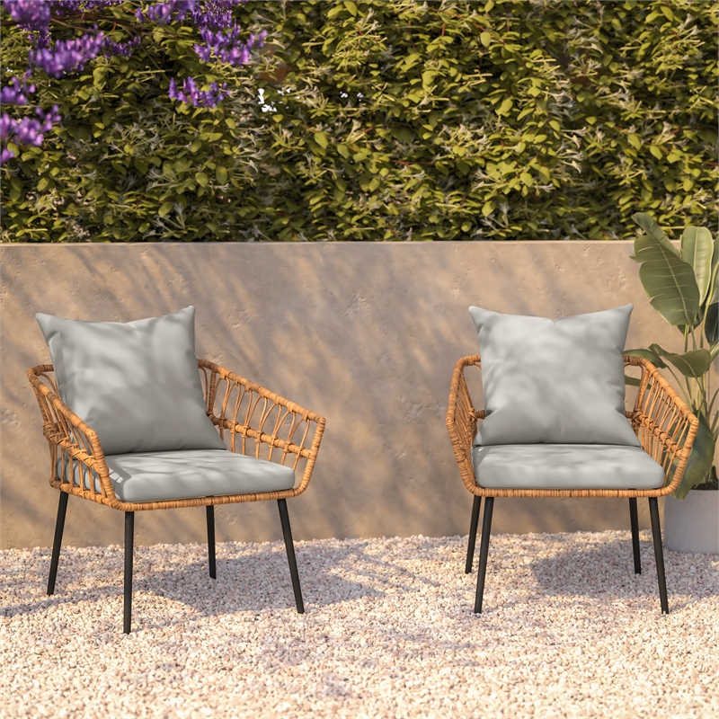Flash Furniture Hensley Rattan Patio Chairs in Natural & Gray (Set of 2)