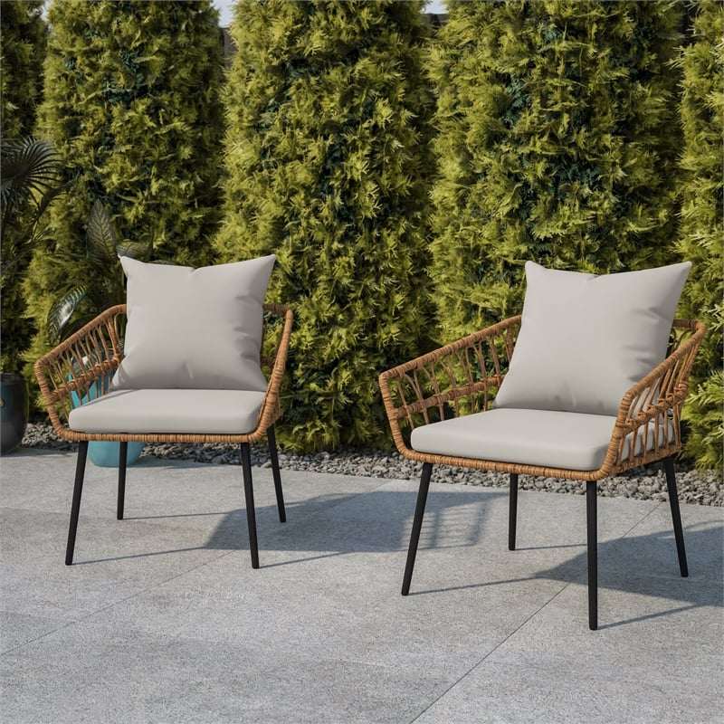 Flash Furniture Hensley Rattan Patio Chairs in Natural & Gray (Set of 2)