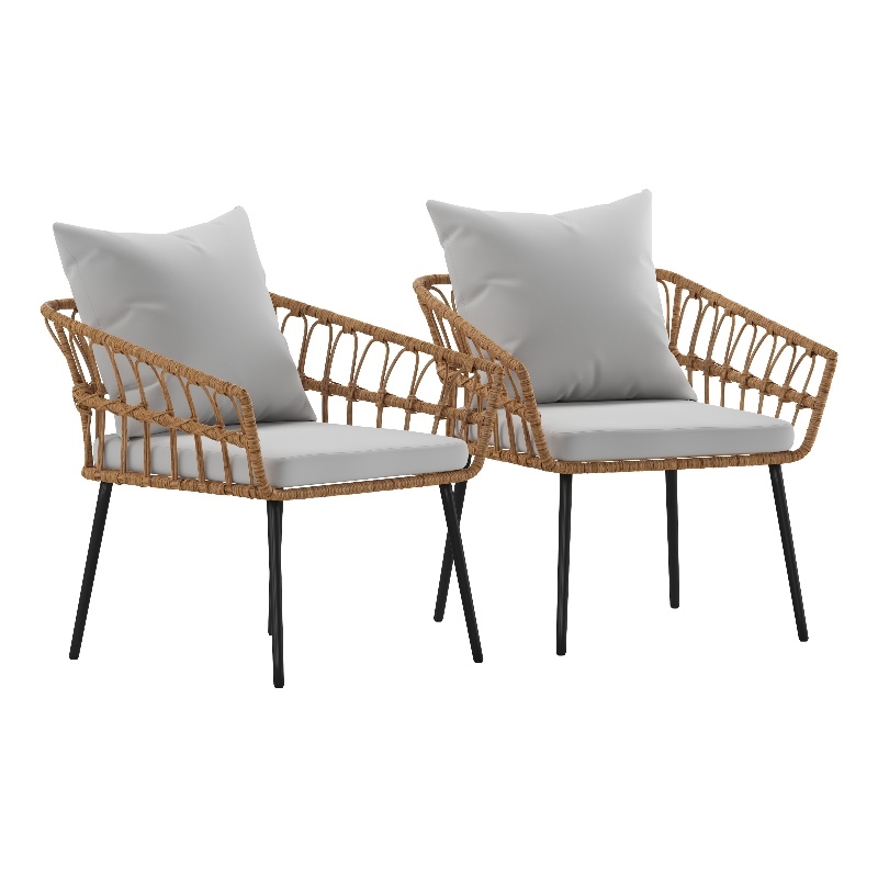 Flash Furniture Hensley Rattan Patio Chairs in Natural & Gray (Set of 2)