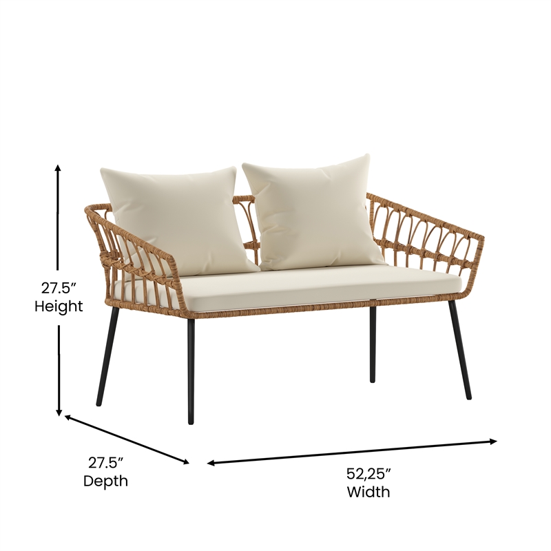 Flash Furniture Hensley 4-Piece Rattan Patio Seating Set in Natural/Cream