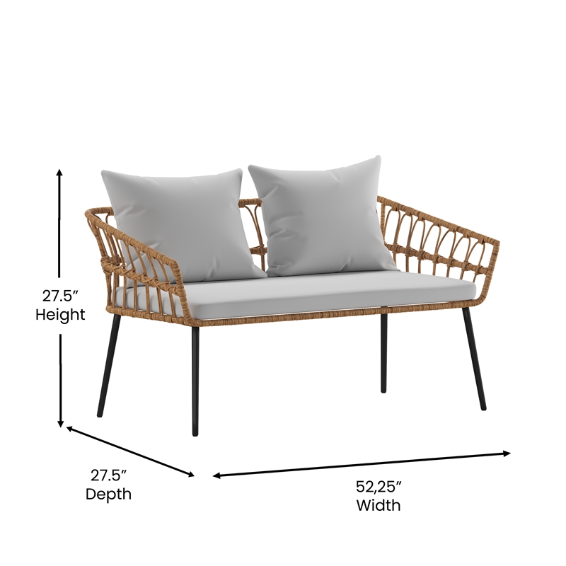 Flash Furniture Hensley 4-Piece Rattan Patio Seating Set in Natural/Gray