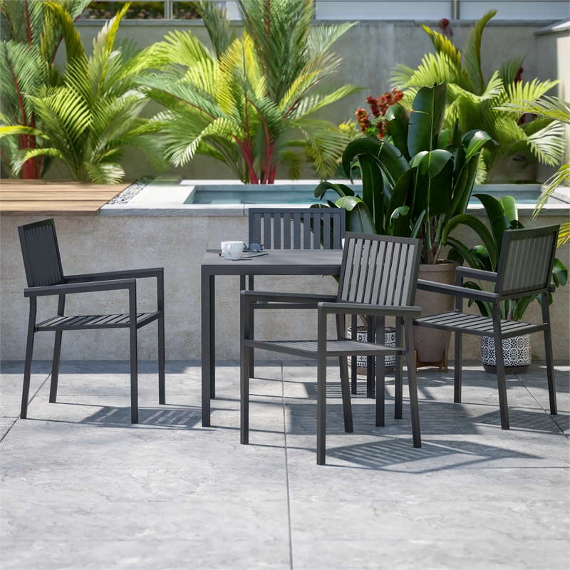 Flash Furniture Harris 5-Piece Top Square Metal Table & Chairs Set in Black