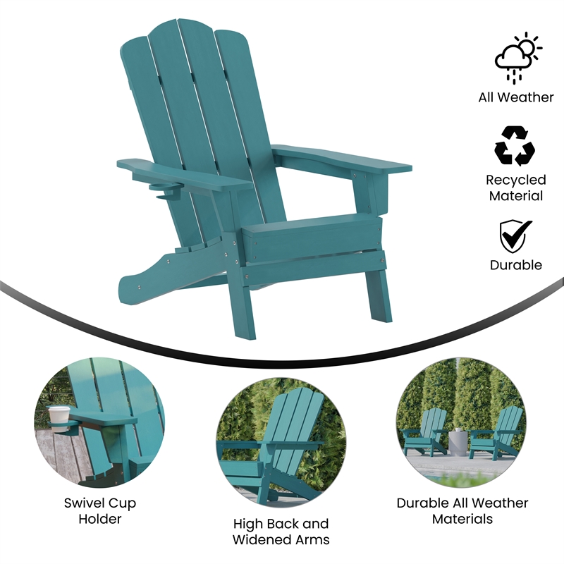 Flash Furniture Newport Plastic Adirondack Chair w/ Swiveling Cupholder in Blue