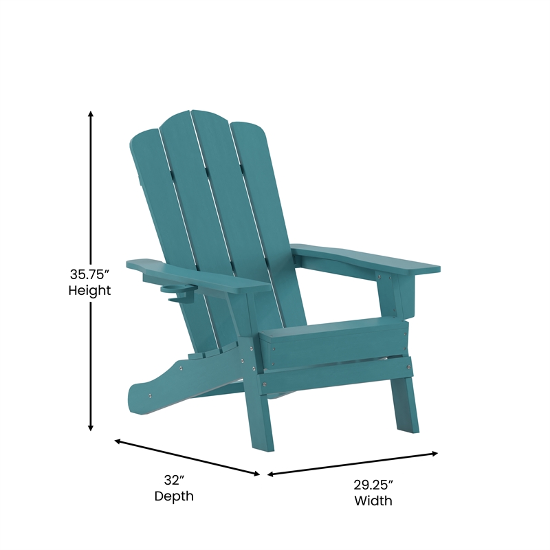 Flash Furniture Newport Plastic Adirondack Chair w/ Swiveling Cupholder in Blue