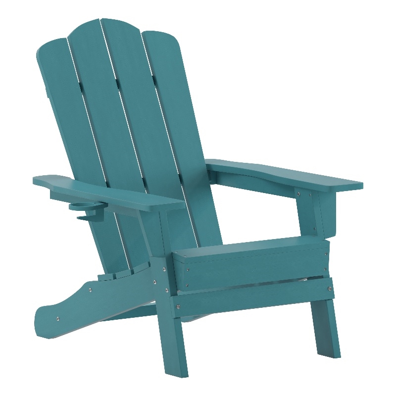 Flash Furniture Newport Plastic Adirondack Chair w/ Swiveling Cupholder in Blue