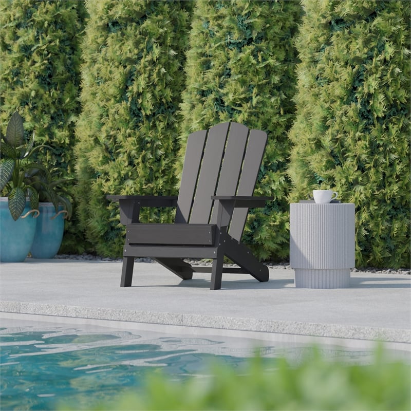 Flash Furniture Newport Plastic Adirondack Chair w/ Swiveling Cupholder in Gray