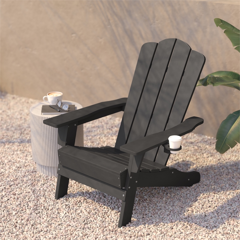 Flash Furniture Newport Plastic Adirondack Chair w/ Swiveling Cupholder in Gray