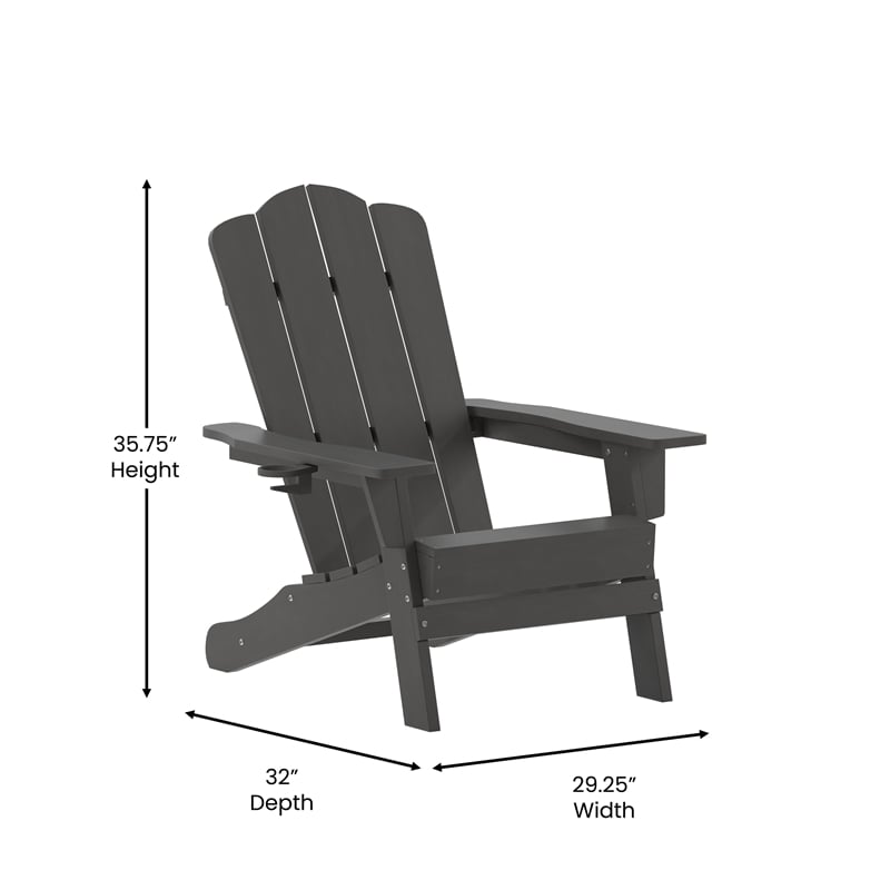 Flash Furniture Newport Plastic Adirondack Chair w/ Swiveling Cupholder in Gray