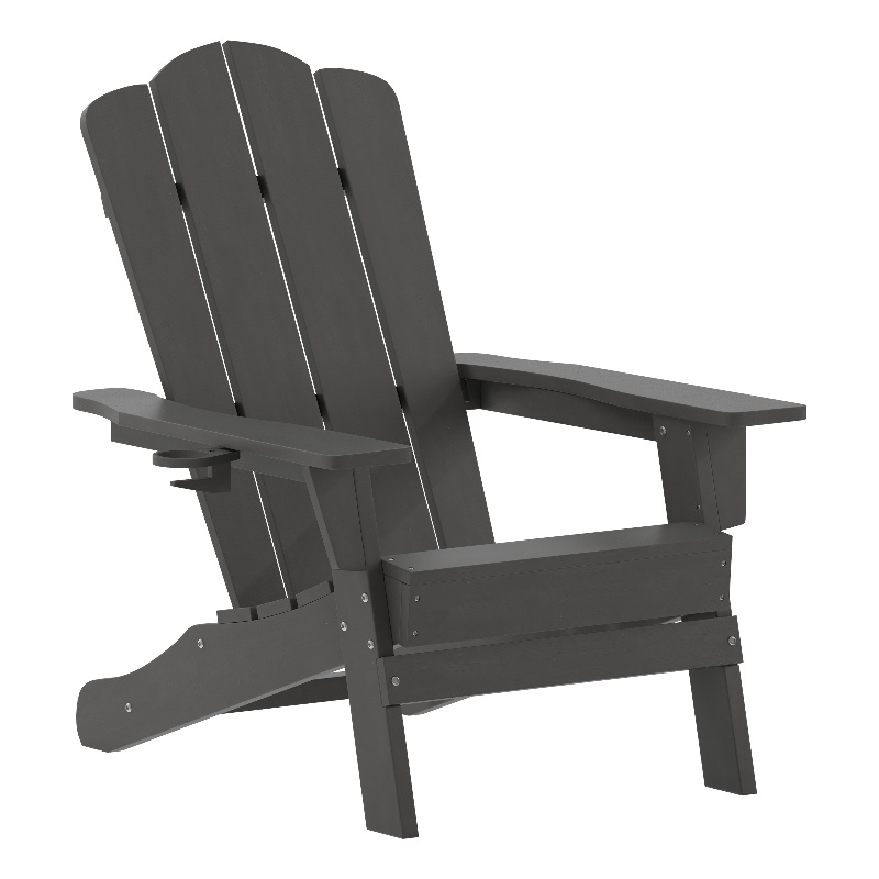 Flash Furniture Newport Plastic Adirondack Chair w/ Swiveling Cupholder in Gray