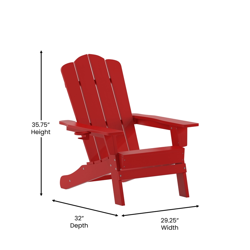 Flash Furniture Newport Plastic Adirondack Chair with Swiveling Cupholder in Red