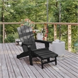 Flash Furniture Halifax Plastic Adirondack Chair with Pullout Ottoman in Black