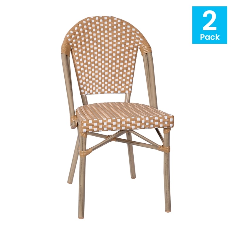 Flash Furniture Lourdes Paris Rattan Chairs in Natural/White (Set of 2)