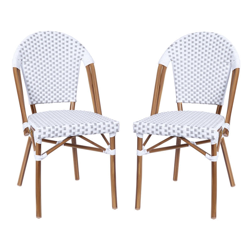 Flash Furniture Lourdes Paris Rattan Chairs in White/Gray (Set of 2)