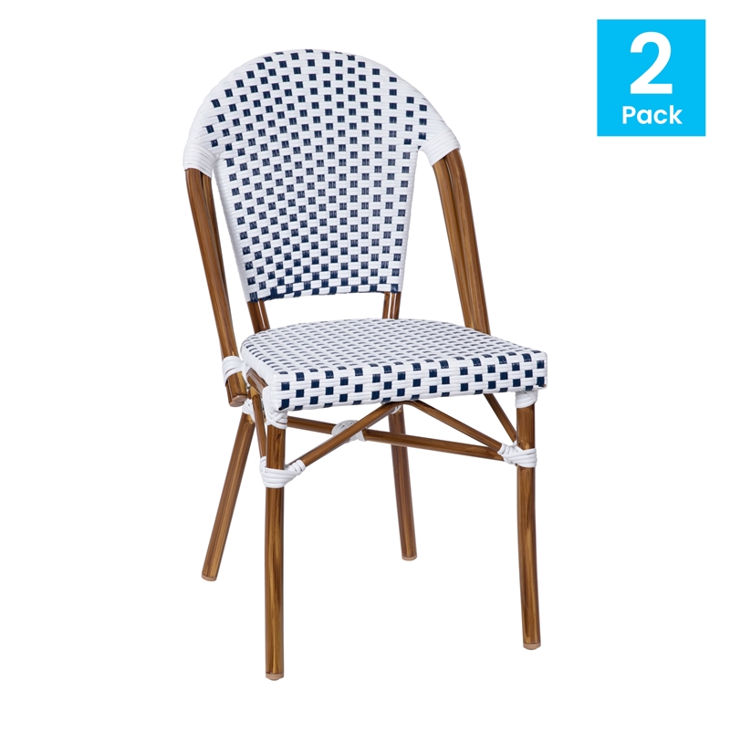Flash Furniture Lourdes Paris Rattan Chairs in White/Navy (Set of 2)