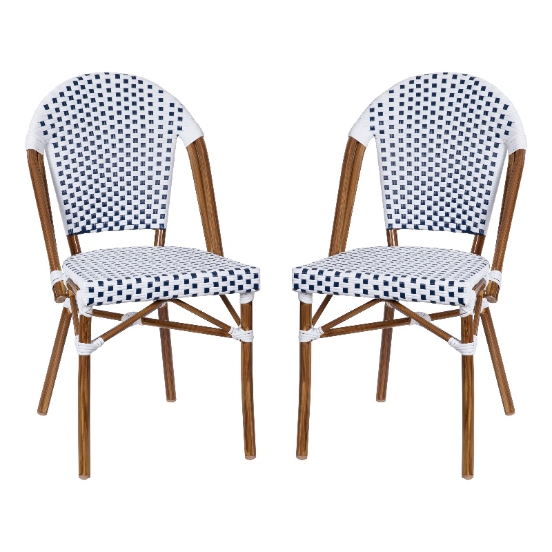 Flash Furniture Lourdes Paris Rattan Chairs in White/Navy (Set of 2)