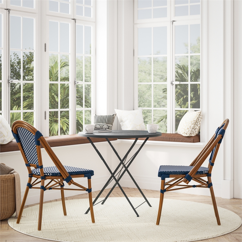Flash Furniture Bordeaux Paris Rattan Chairs in Navy/White (Set of 2)
