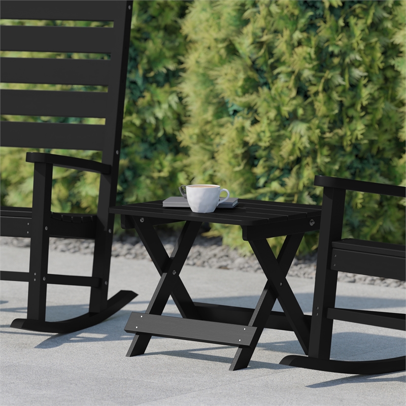 Flash Furniture Halifax Portable Plastic Folding Adirondack Side Table in Black