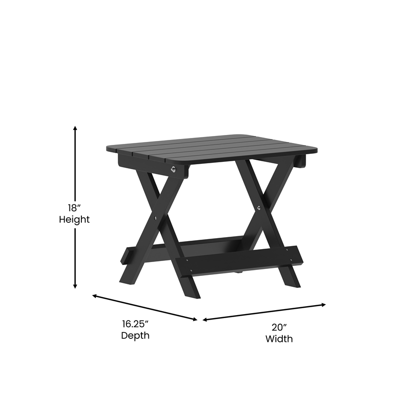 Flash Furniture Halifax Portable Plastic Folding Adirondack Side Table in Black