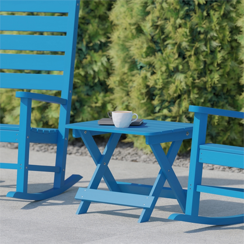 Flash Furniture Halifax Portable Plastic Folding Adirondack Side Table in Blue