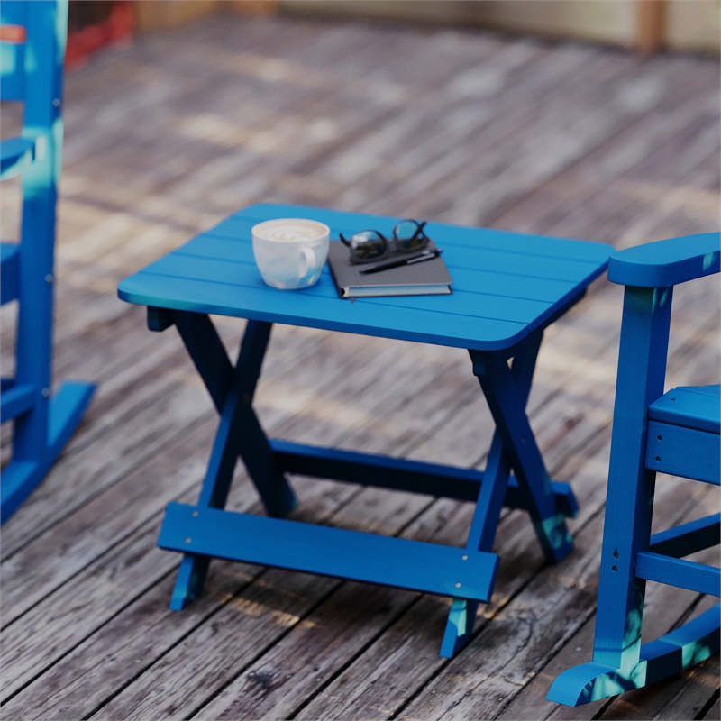 Flash Furniture Halifax Portable Plastic Folding Adirondack Side Table in Blue
