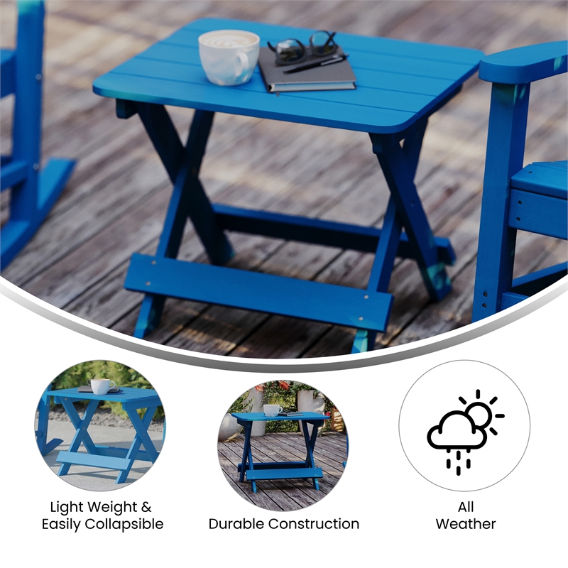 Flash Furniture Halifax Portable Plastic Folding Adirondack Side Table in Blue