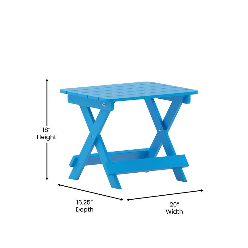Flash Furniture Halifax Portable Plastic Folding Adirondack Side Table in Blue