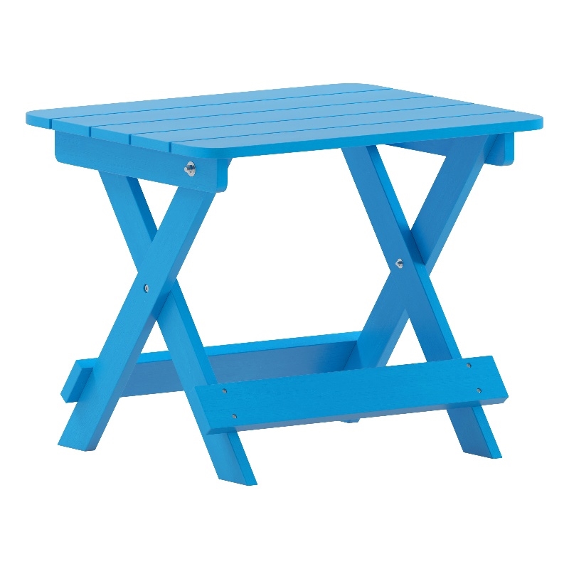 Flash Furniture Halifax Portable Plastic Folding Adirondack Side Table in Blue