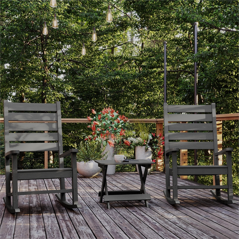 Flash Furniture Halifax Portable Plastic Folding Adirondack Side Table in Gray