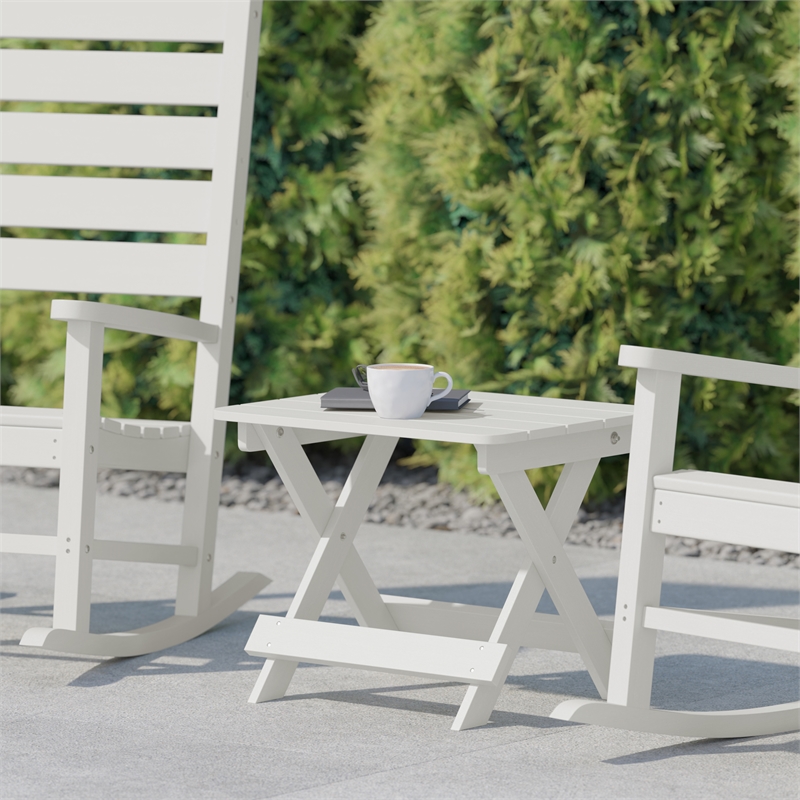 Flash Furniture Halifax Portable Plastic Folding Adirondack Side Table in White