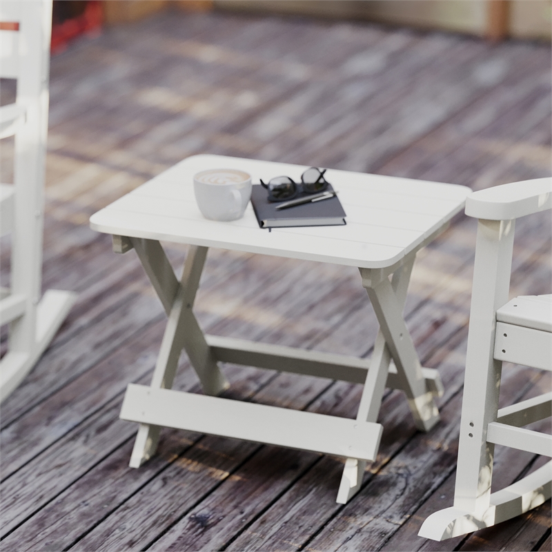 Flash Furniture Halifax Portable Plastic Folding Adirondack Side Table in White