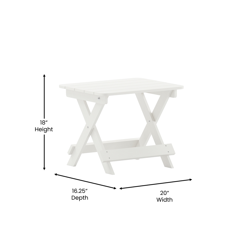 Flash Furniture Halifax Portable Plastic Folding Adirondack Side Table in White