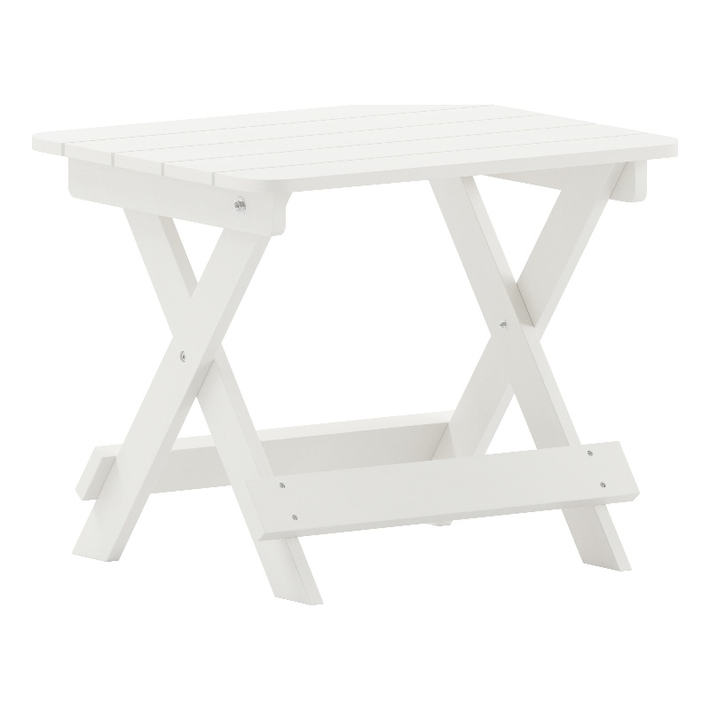 Flash Furniture Halifax Portable Plastic Folding Adirondack Side Table in White
