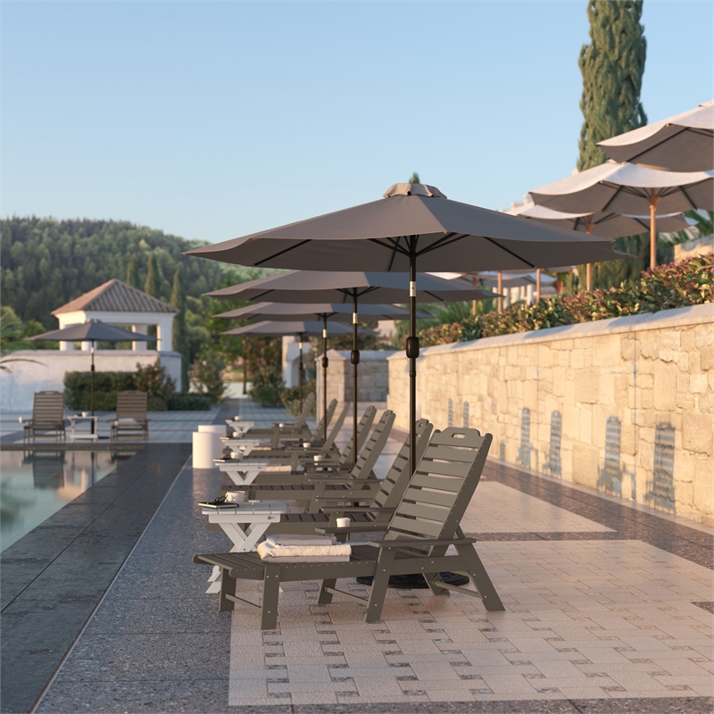 Flash Furniture Newport Plastic Outdoor Lounge Chair with Cup Holder in Brown