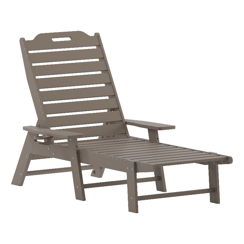 Flash Furniture Newport Plastic Outdoor Lounge Chair with Cup Holder in Brown