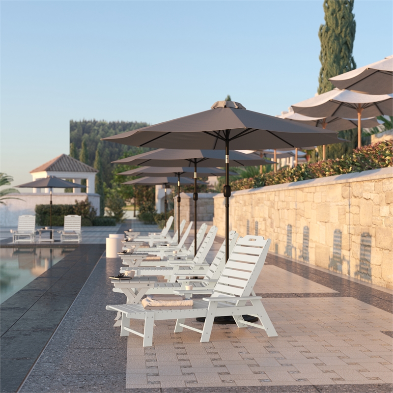 Flash Furniture Newport Plastic Outdoor Lounge Chair with Cup Holder in White