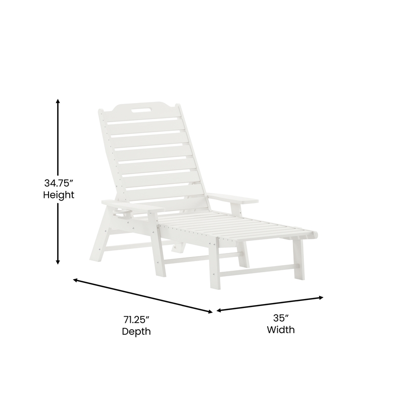 Flash Furniture Newport Plastic Outdoor Lounge Chair with Cup Holder in White