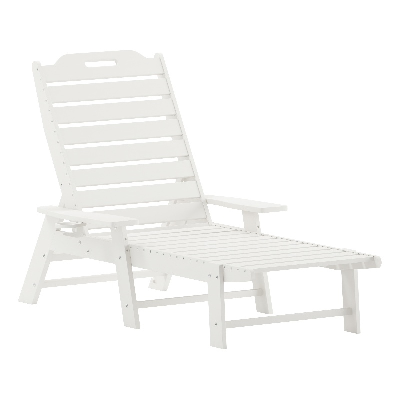 Flash Furniture Newport Plastic Outdoor Lounge Chair with Cup Holder in White