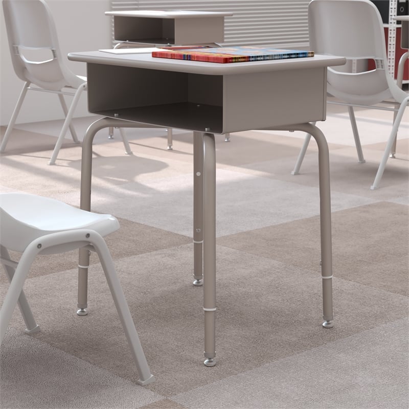 Flash Furniture Billie Metal Student Desk with Book Box in Granite Gray/Silver