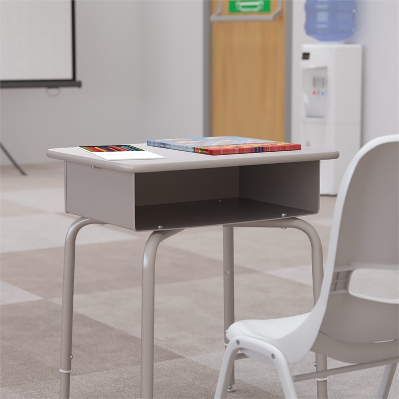 Flash Furniture Billie Metal Student Desk with Book Box in Granite Gray/Silver