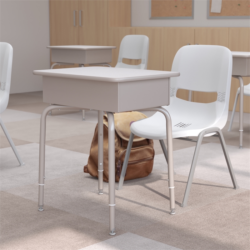 Flash Furniture Billie Metal Student Desk with Book Box in Granite Gray/Silver