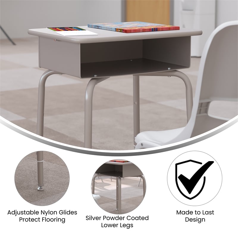 Flash Furniture Billie Metal Student Desk with Book Box in Granite Gray/Silver