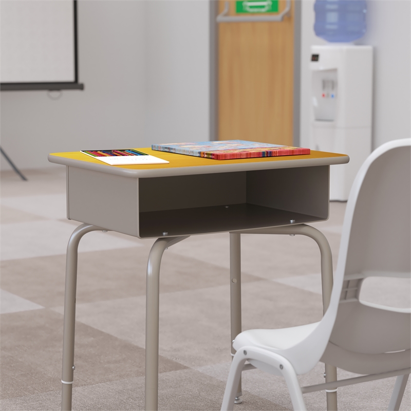 Flash Furniture Billie Metal Student Desk with Desktop/Book Box in Maple/Silver