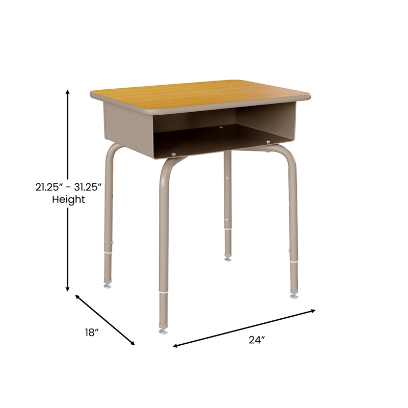 Flash Furniture Billie Metal Student Desk with Desktop/Book Box in Maple/Silver