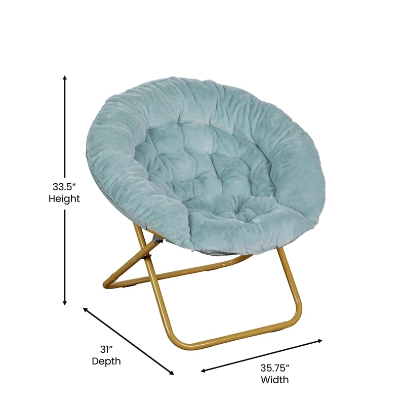 Flash Furniture Gwen XL Fabric Folding Saucer Chair in Dusty Aqua Blue/Soft Gold