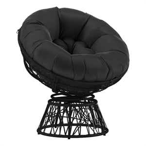 Flash Furniture Wicker / Rattan Swivel Patio Lounge Chair in Black